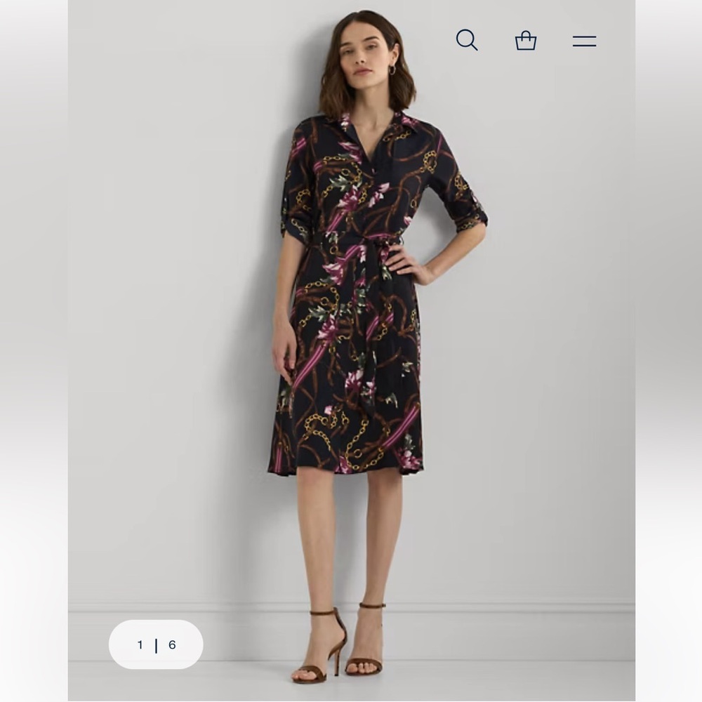 NWT Lauren Ralph Lauren Print Crepe Shirt Dress - Picture 1 of 10